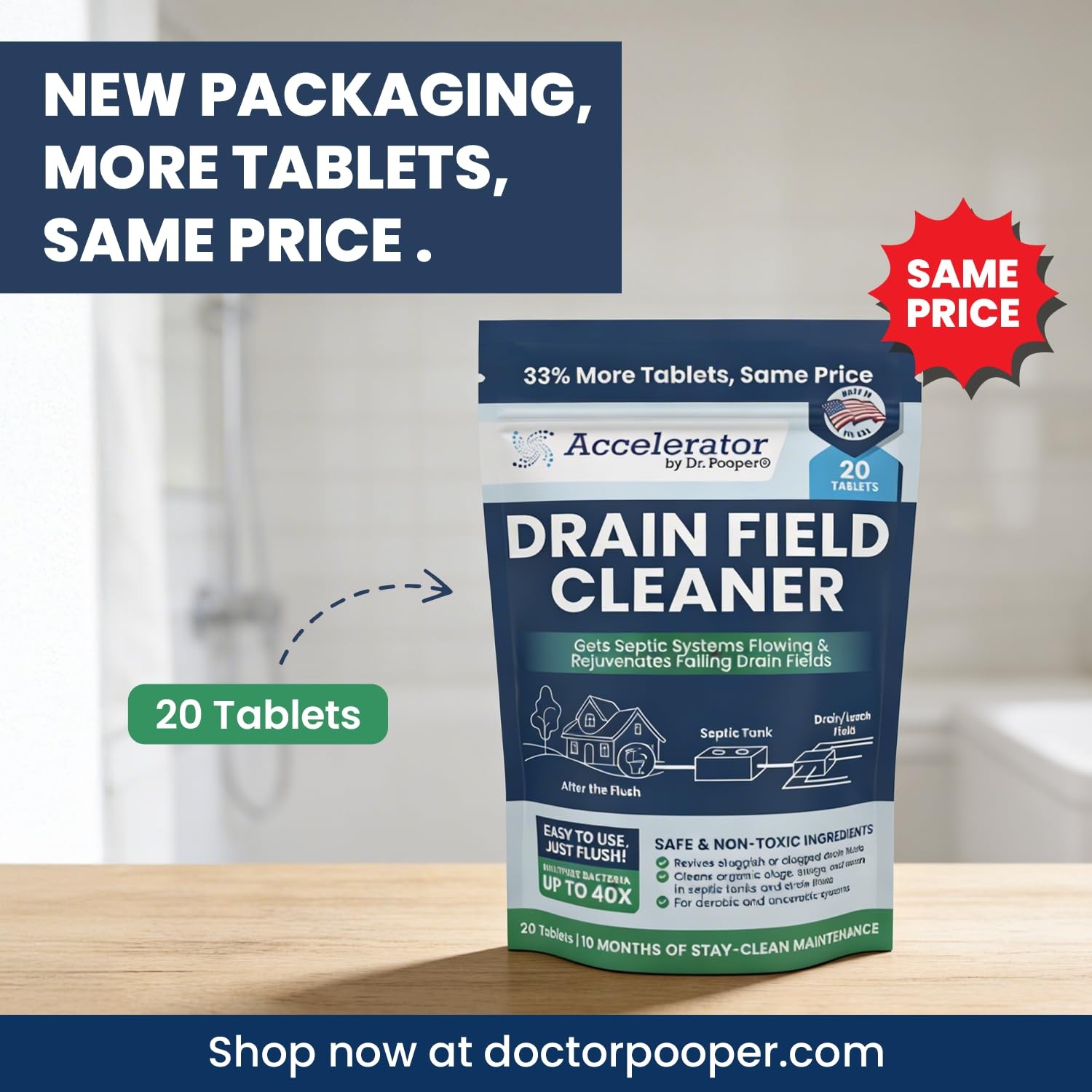Accelerator by Dr. Pooper Drain Field Cleaner Tablets (20 Count) – Septic Tan…