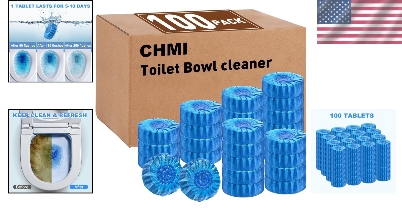 100 Pack Toilet Bowl Cleaner Tablets, Long-Lasting Bathroom Toilet Tank Cleaner.