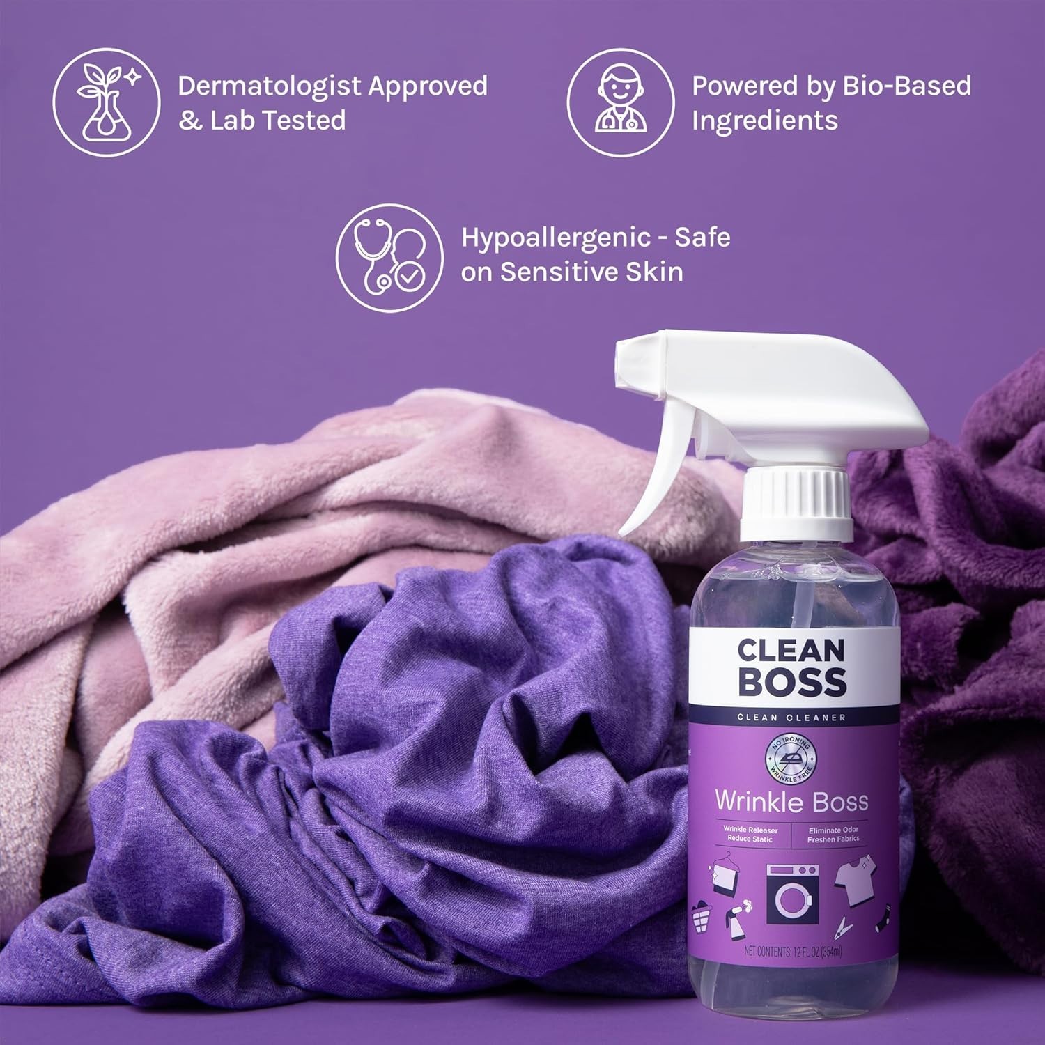 Wrinkle Boss Release Spray for Clothing – 2 Bottles plus 1 Mini Travel Size Wrin