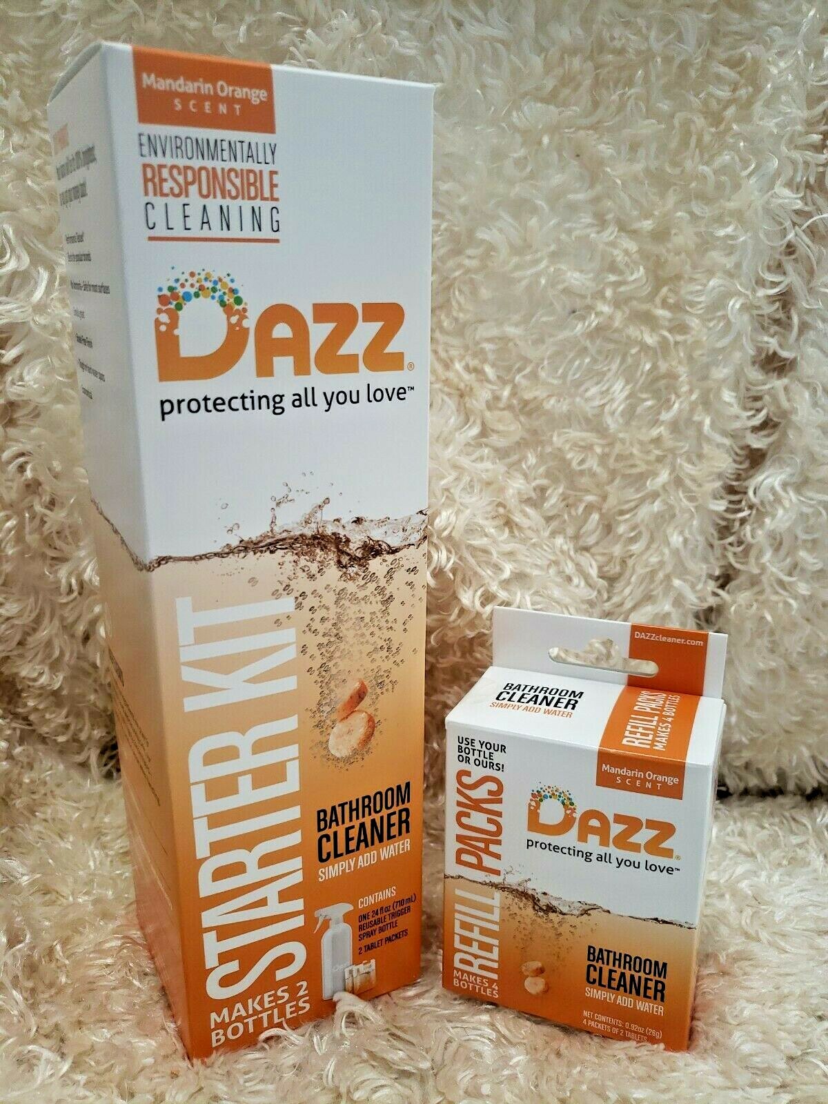 DAZZ Bathroom Cleaner Starter Kit & Refill Packs-Mandarin Orange Lot/2 NEW!