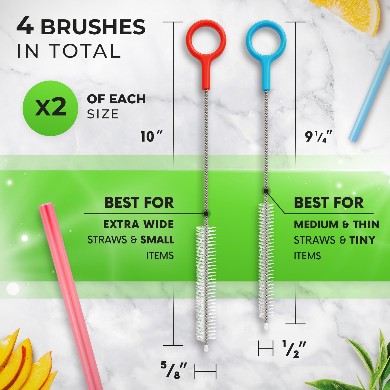 Heavy Duty Cleaning Brushes Set of 4 – Extra Long Straw Cleaners for Metal an…