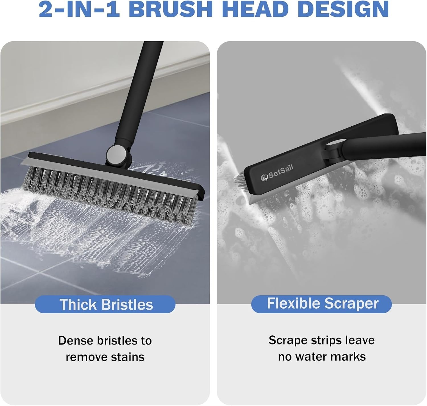 Grout Cleaner Brush with Long Handle, V-Shaped Floor Scrub Brush Swivel Grout…
