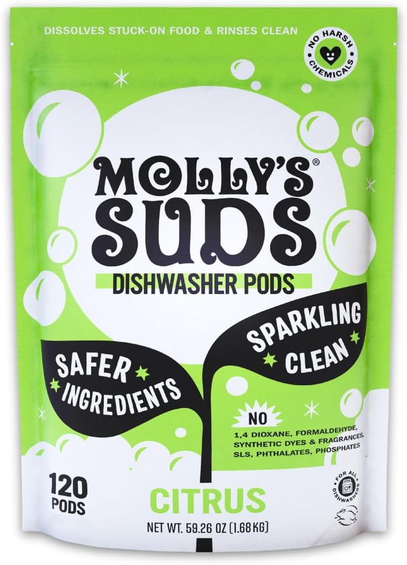 Molly’s Suds Dishwasher Pods Citrus 120 Tabs Auto Release Detergent
