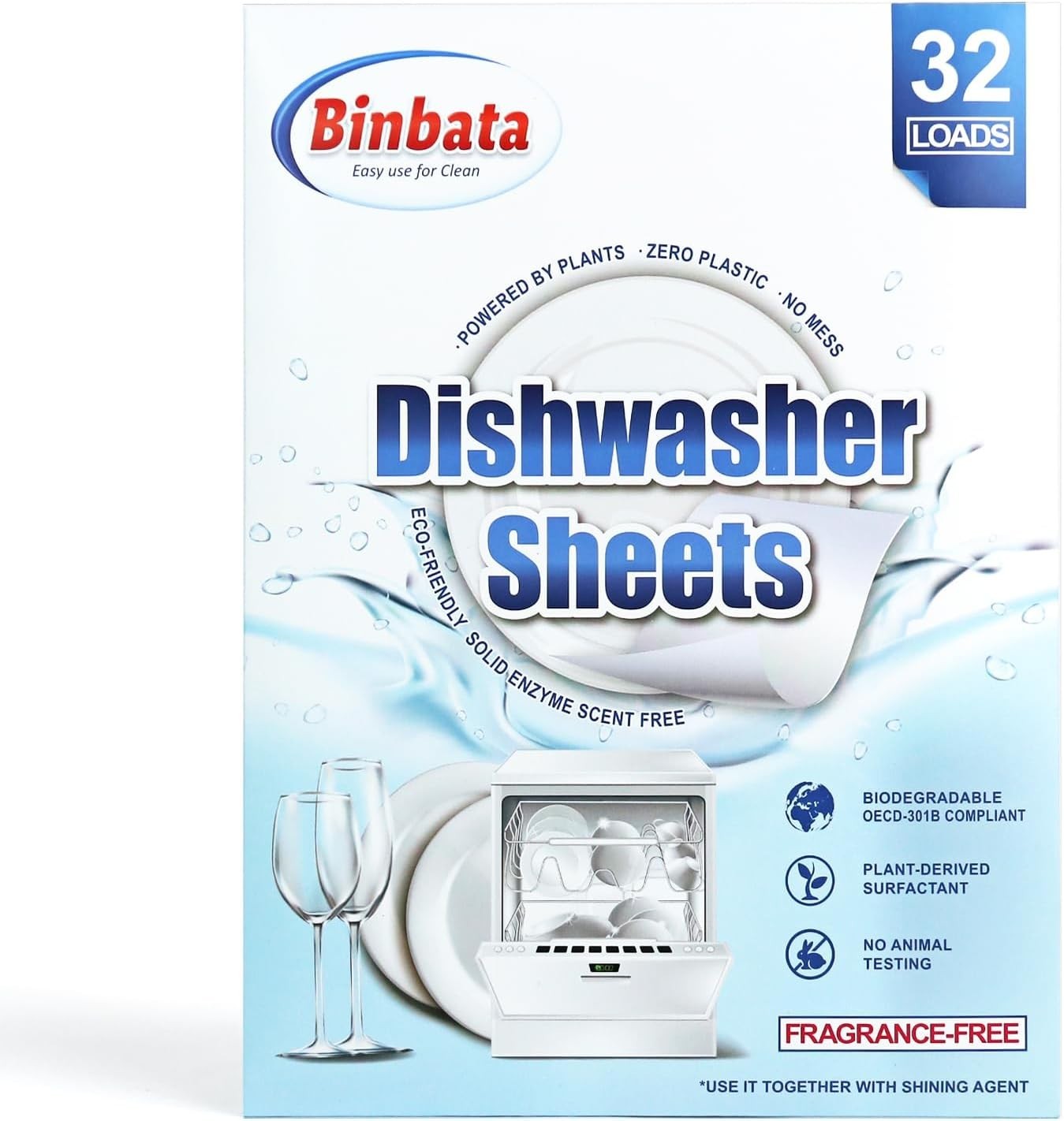 Plant-Based Dishwasher Detergent Sheets – 32 Loads, Non-Toxic and Plastic-Free