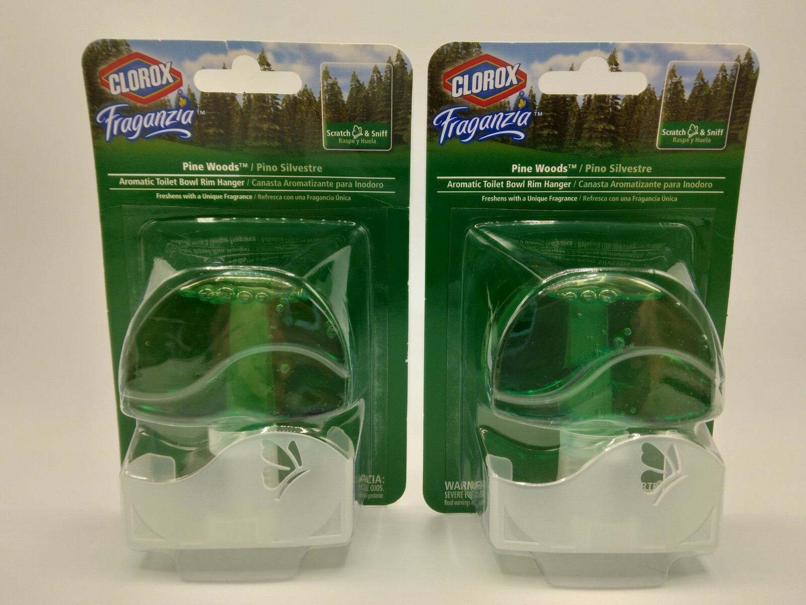 Lot of 2 Clorox Fragranzia pine woods automatic toilet bowl rim hanger