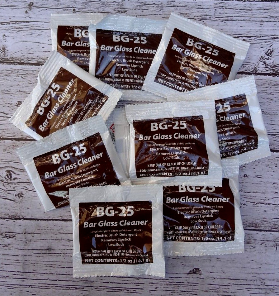 10/pk Maxim BG-25 Bar Glass Cleaner Electric Brush Detergent – 0.5 oz. Packet
