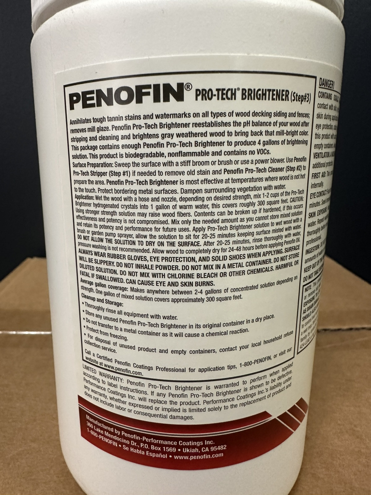 Penofin Pro-Tech Wood Brightener Step 3 Concentrate Removes Tannins, Rust Stains