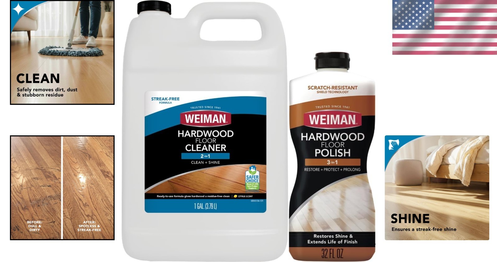 Hardwood Floor Cleaner & Polish – 1 Gallon & 32 oz Restorer