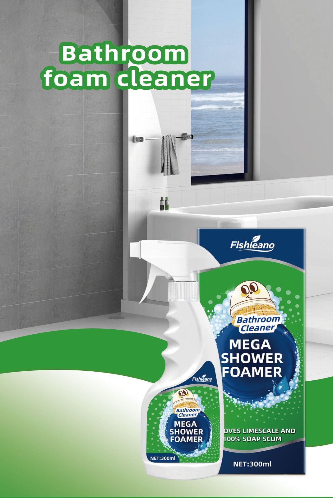 FISHLEANO Powerful Bathroom Foam Cleaner Bathtub & Tile Sterilizing Yellow Stain