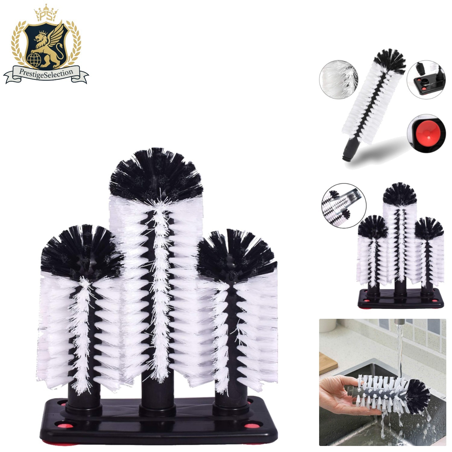 Durable Nylon Brush with Suction Base for Effortless Glass & Bottle Cleaning