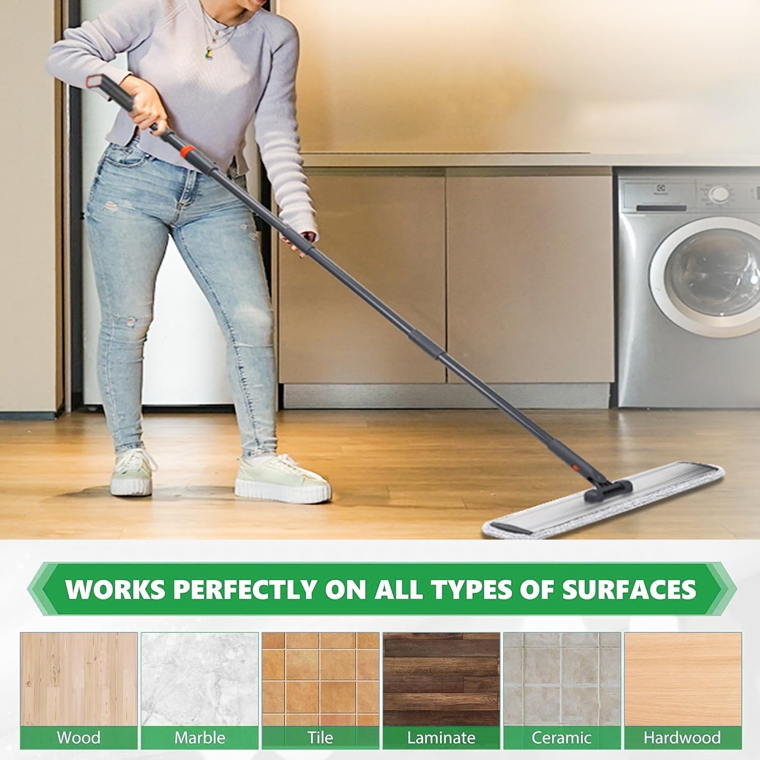 18 Professional Microfiber Mop Large Flat Mops for Floor Cleaning 4 Reusable …