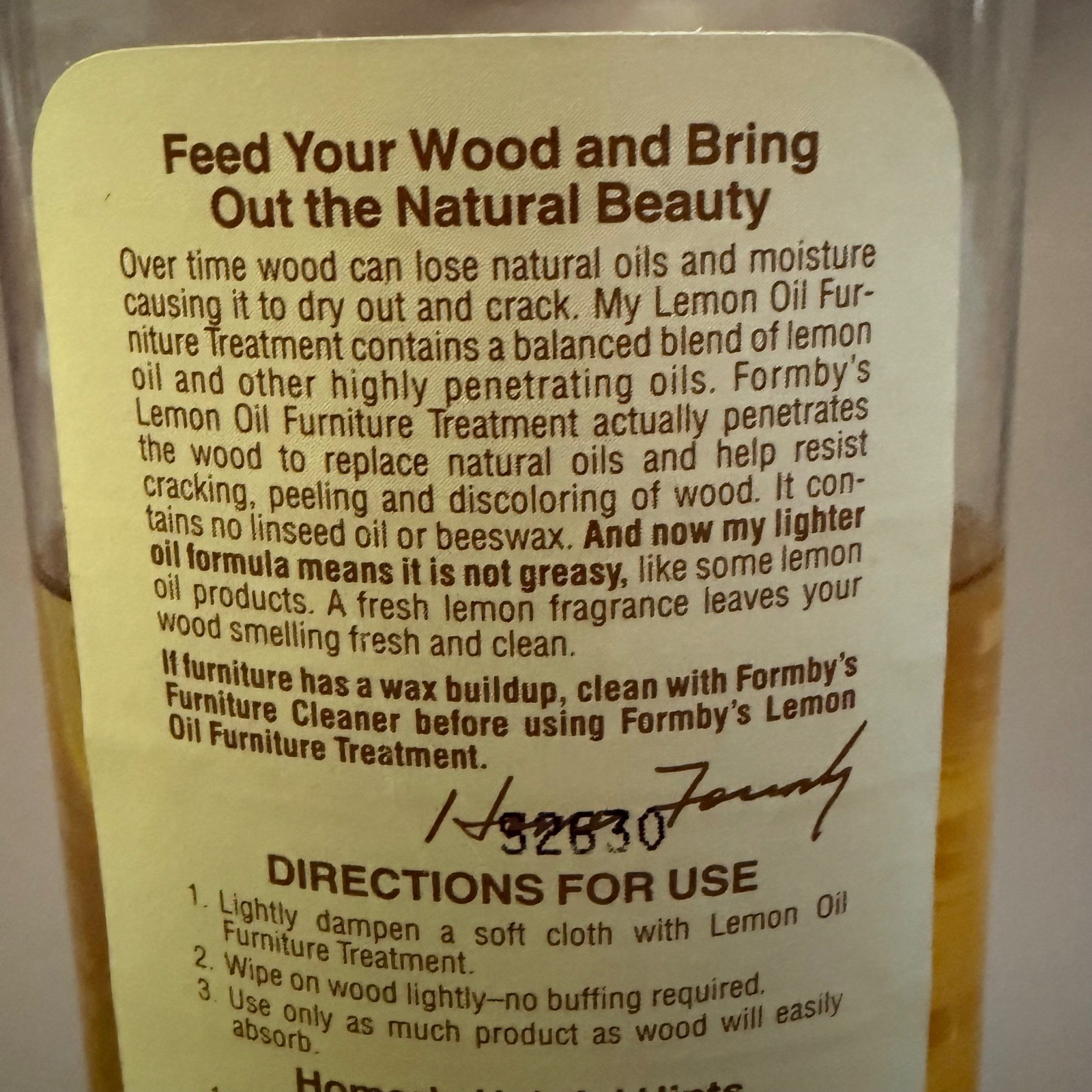 Formbys Penetrating Lemon Oil Furniture Treatment Wood Polish 16oz ~75% Full