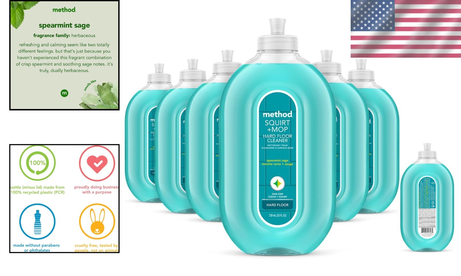 Biodegradable Spearmint Hardwood Floor Cleaner – 25 Oz, Pack of 6 Bottles