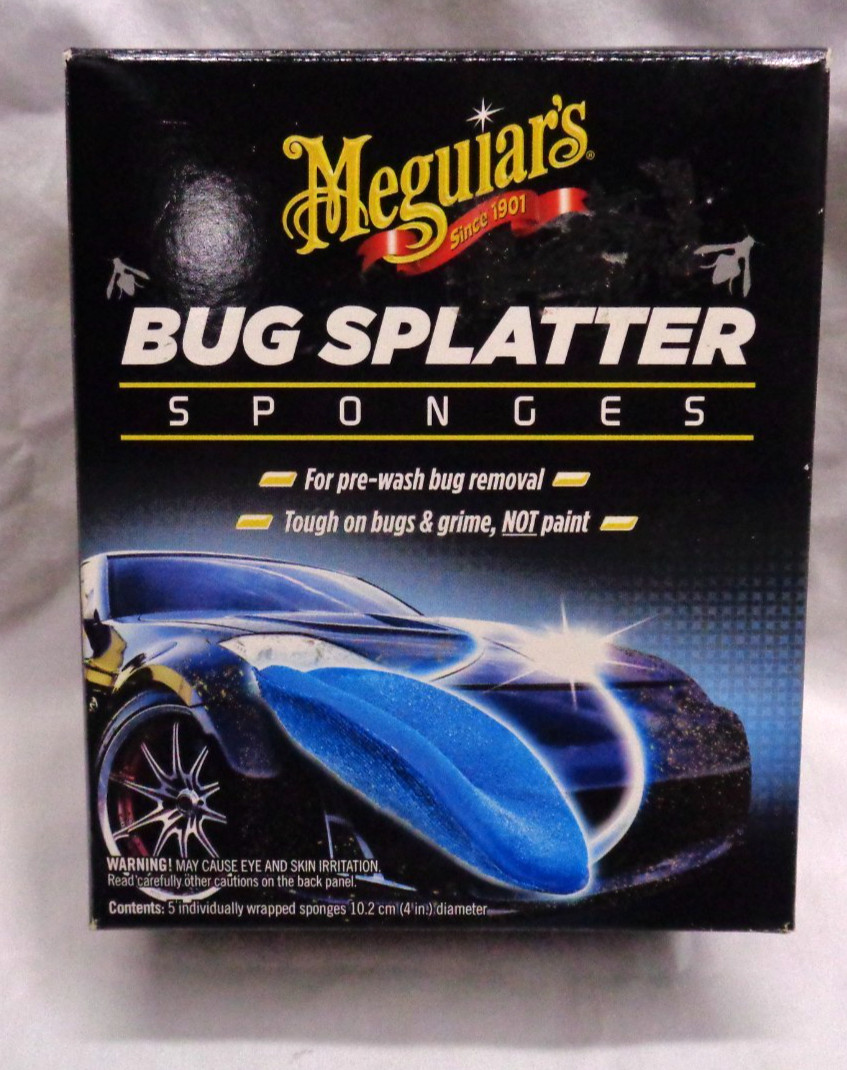Meguiar’s BUG SPLATTER Sponges ~ Made in USA ~ 5 pre-saturated pads w/ 2 sides