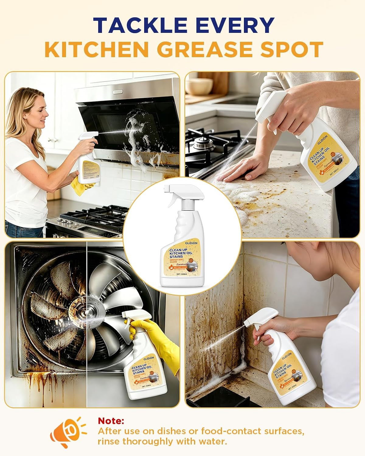 Heavy Duty Kitchen Degreaser Spray, All-Purpose Grease Cleaner for Range Hood, S