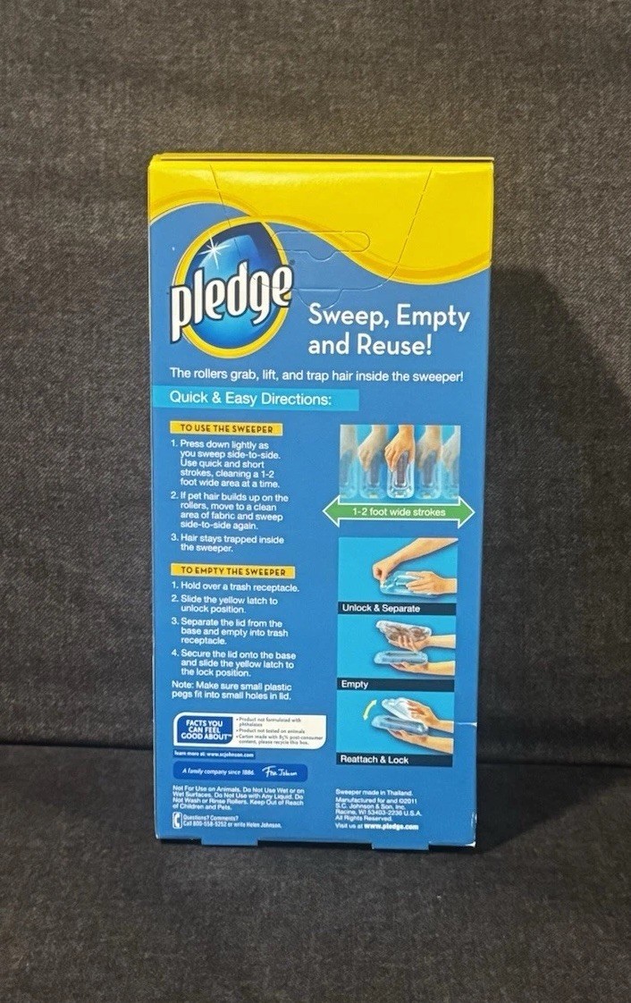 NEW Pledge Pet Hair Fabric Sweeper For Pet Hair – Empty & Reuse NIB