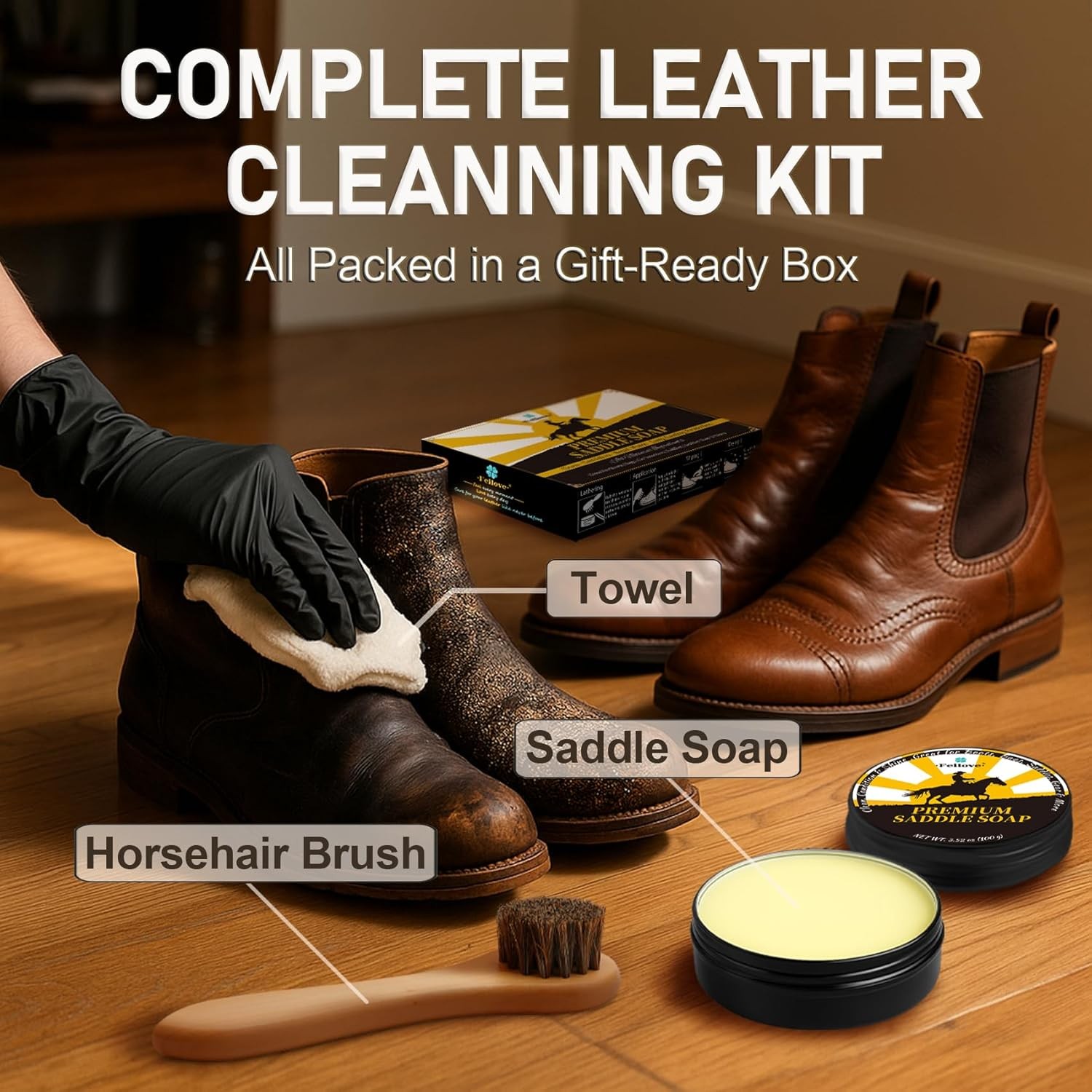 Saddle Soap Leather Cleaner & Conditioner Kit w/ Brush & Cloth – 3.52oz