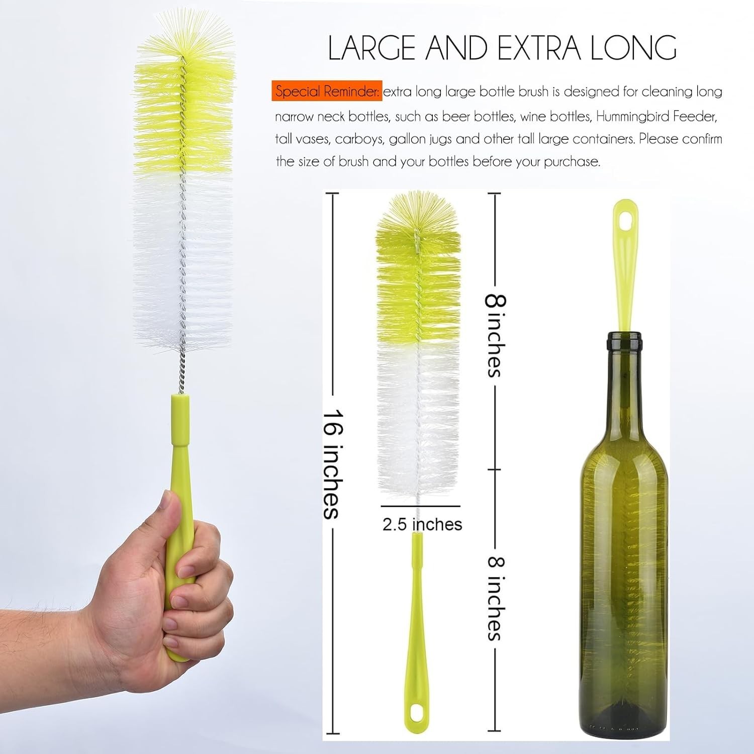 16 inch Long Bottle Brush Cleaner for Washing Wine/Beer/Sport Well/Thermos/Gl…