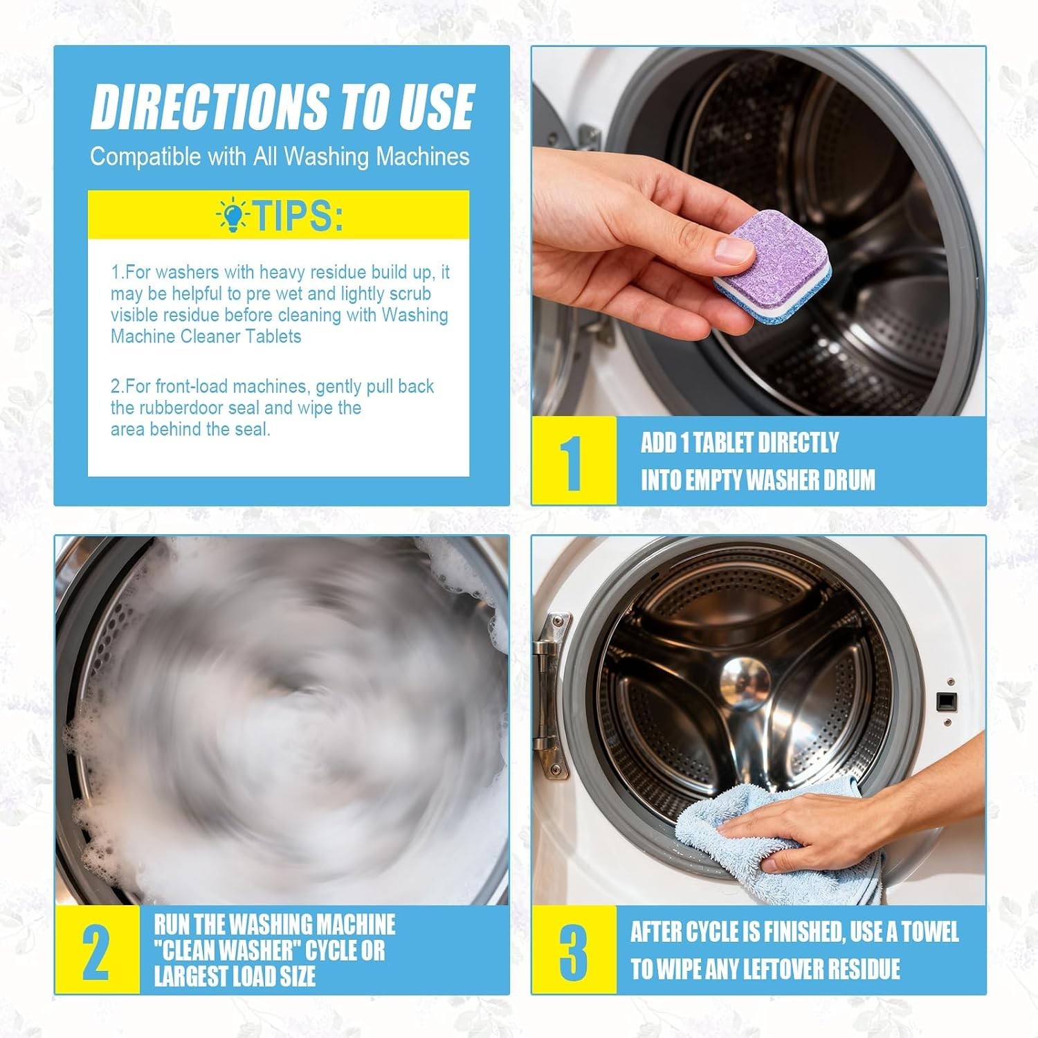 Washing Machine Cleaner Tablets – 24 Pack for a 12 Supply. Formulated for