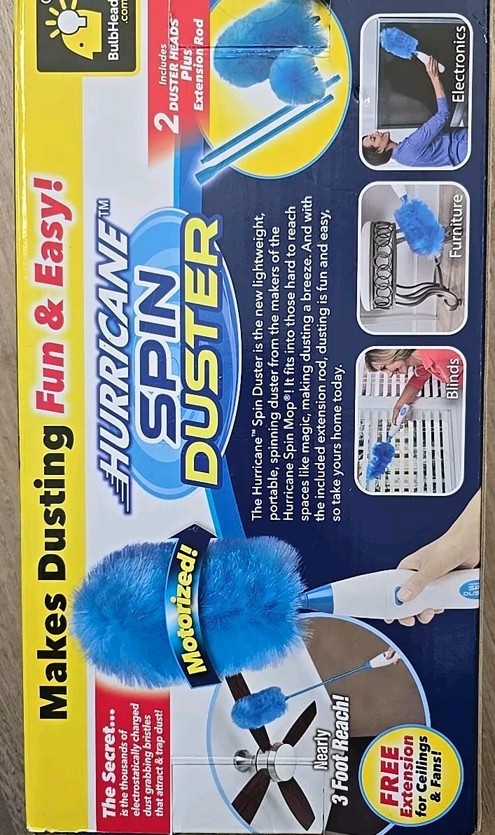 Hurricane Spin Duster Motorized Dust Wand w/ Extension Rod NEW IN BOX