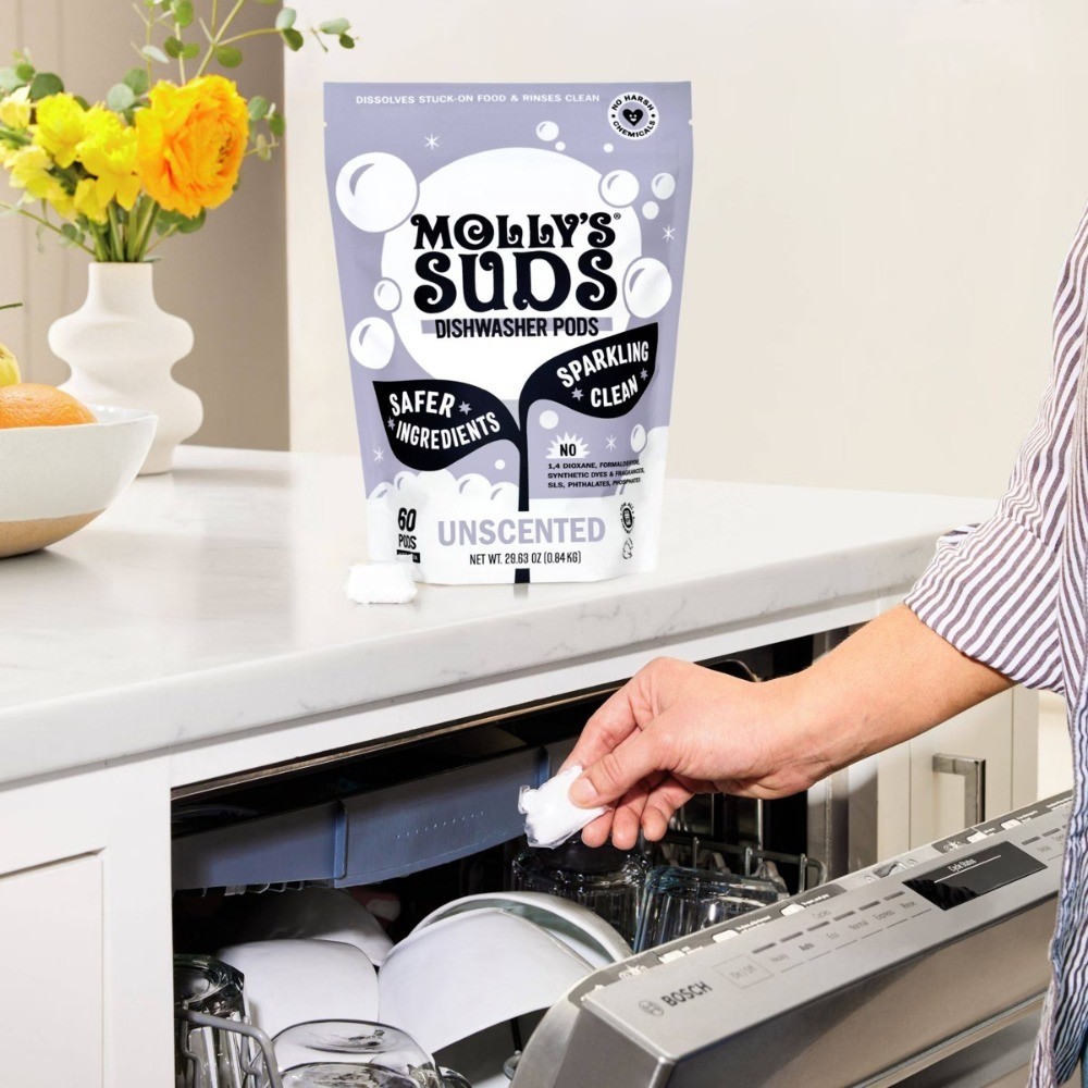 Molly’s Suds Dishwasher Pods, Unscented, 45ct, Paraben/Phosphate-Free, Vegan