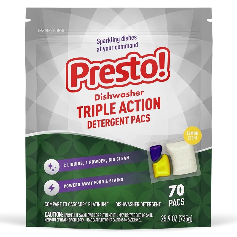 Triple Action Dishwasher Pacs Powerful Cleaning Fresh Scent No Phosphates 90 Pcs