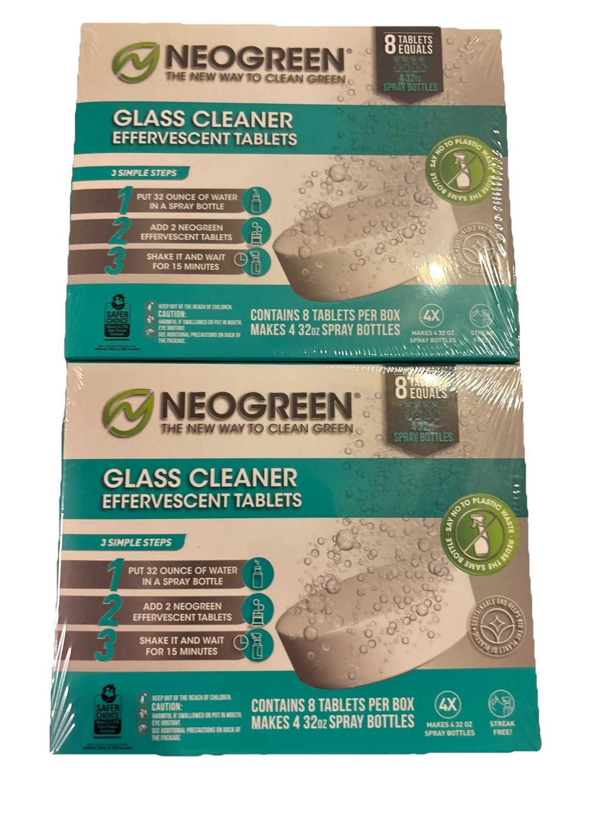 NeoGreen Glass Cleaner Effervescent Tablets 8ct Makes 4 32oz Bottles (2 Ct =16)