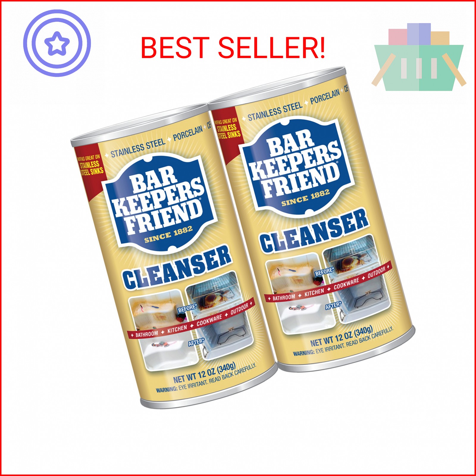 Bar Keepers Friend Powder Cleanser (2 x 12 oz) Multipurpose Cleaner, Stain & Rus