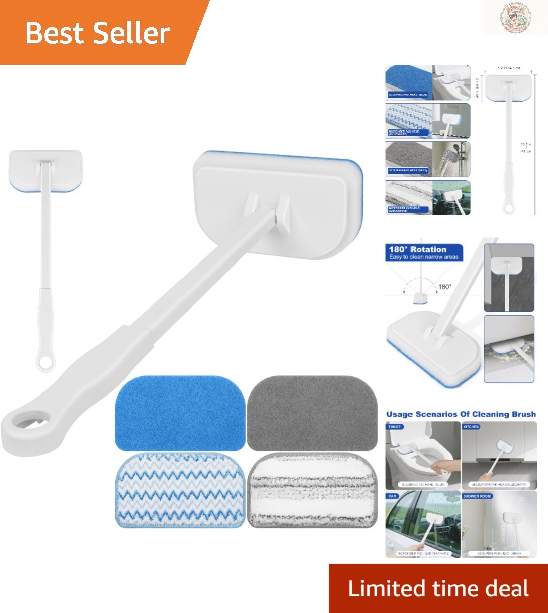 Multi-Functional Shower Brush Kit for Efficient Bathroom, Kitchen & Car Cleaning