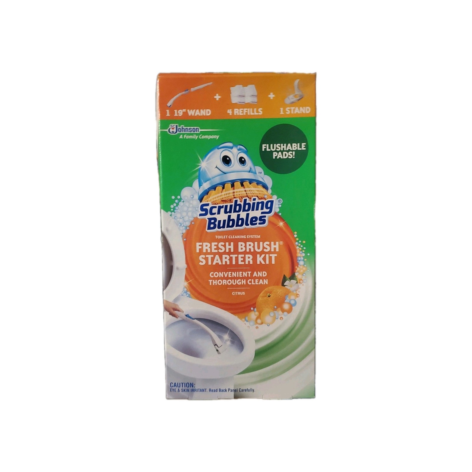 Scrubbing Bubbles Fresh Brush Toilet Cleaning System Flushable – 4 Pads 1 Wand