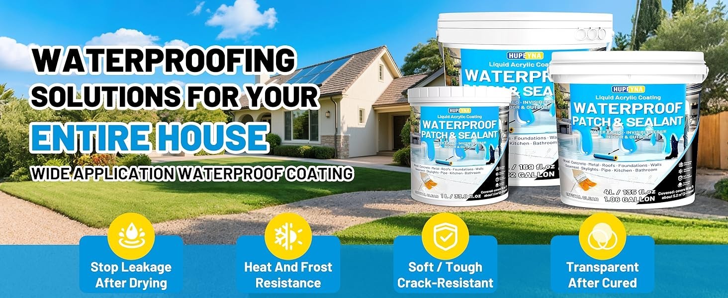 4L Hupeyna Waterproof Sealant, Liquid Transparent Waterproof Coating Repairing