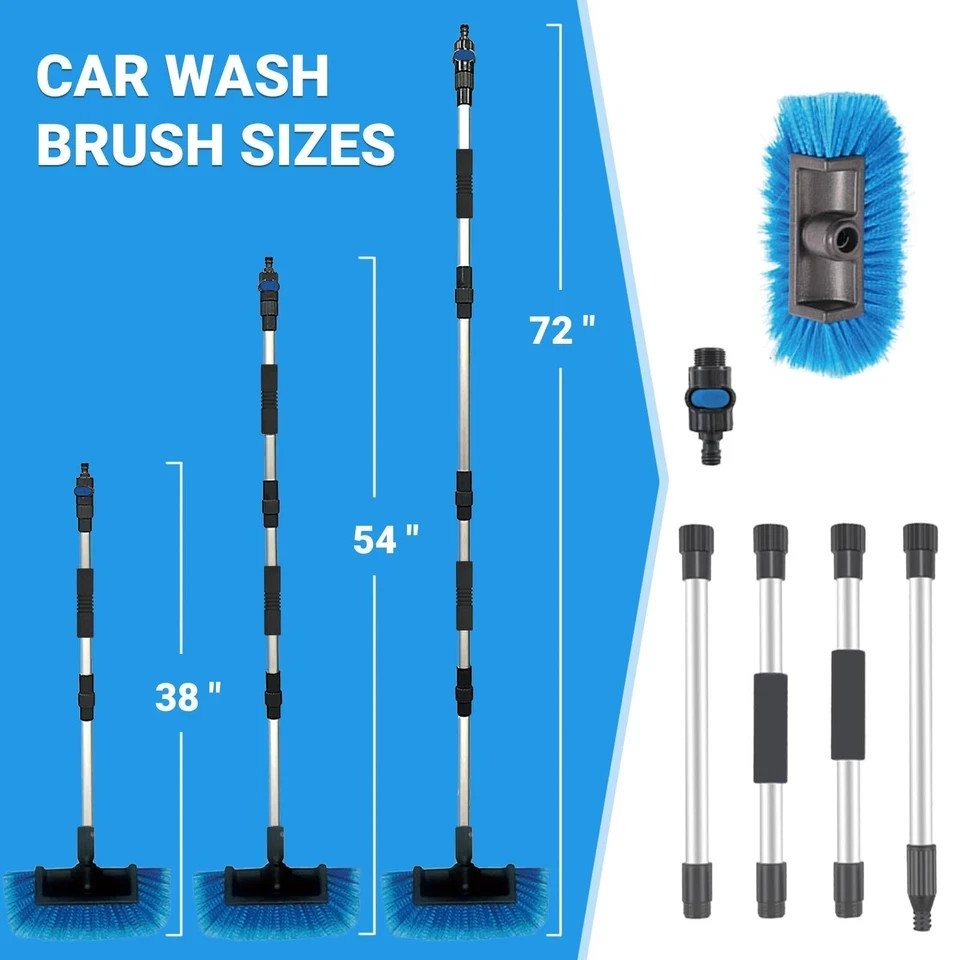 72″ Long Handle Car Wash Brush with Hose Attachment, Flow-Through Soft Bristl…