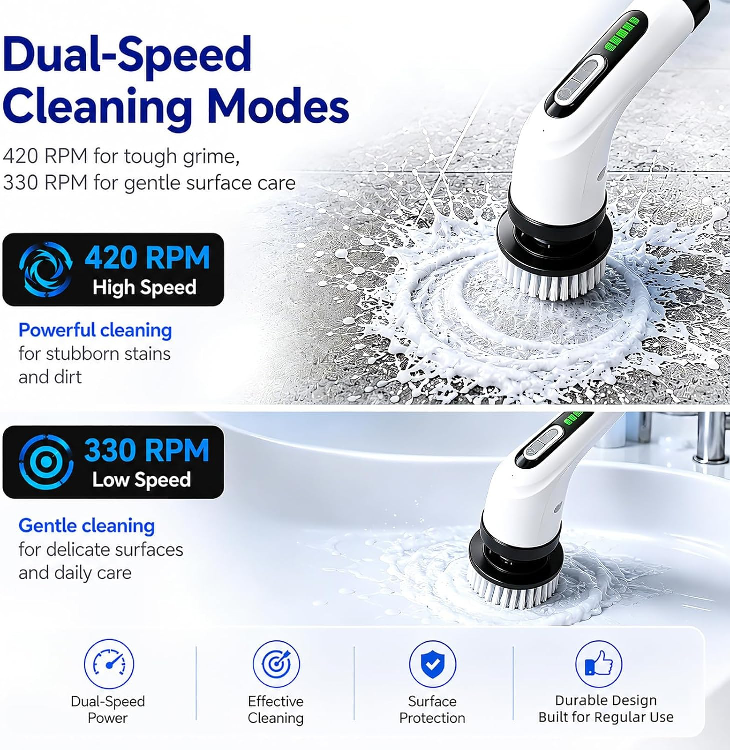 Highyes Electric Spin Scrubber for Bathroom, IPX7 Waterproof Shower Scrubber wit