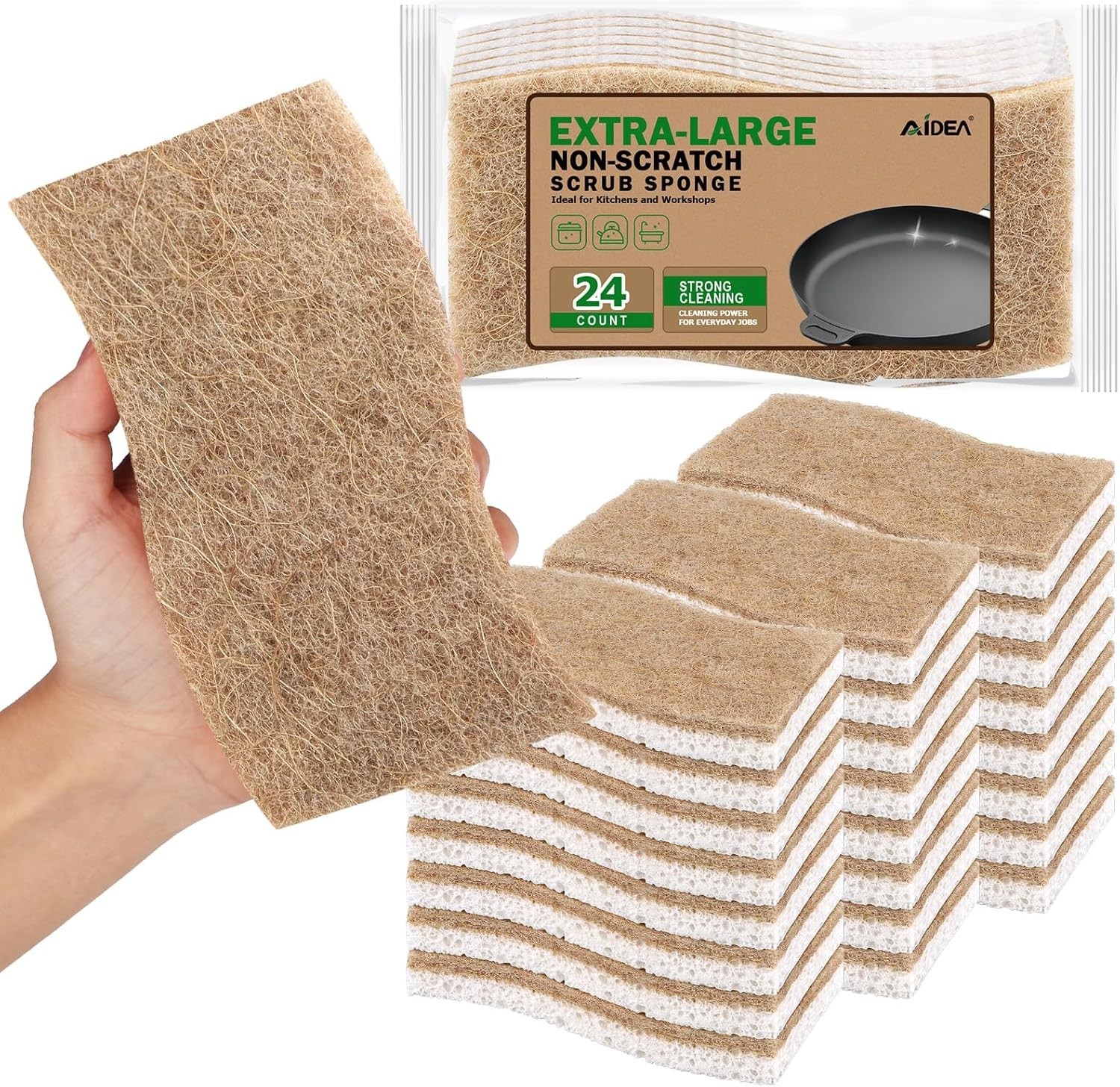 Large Non-Stick Cookware Sponges, 24 Pack