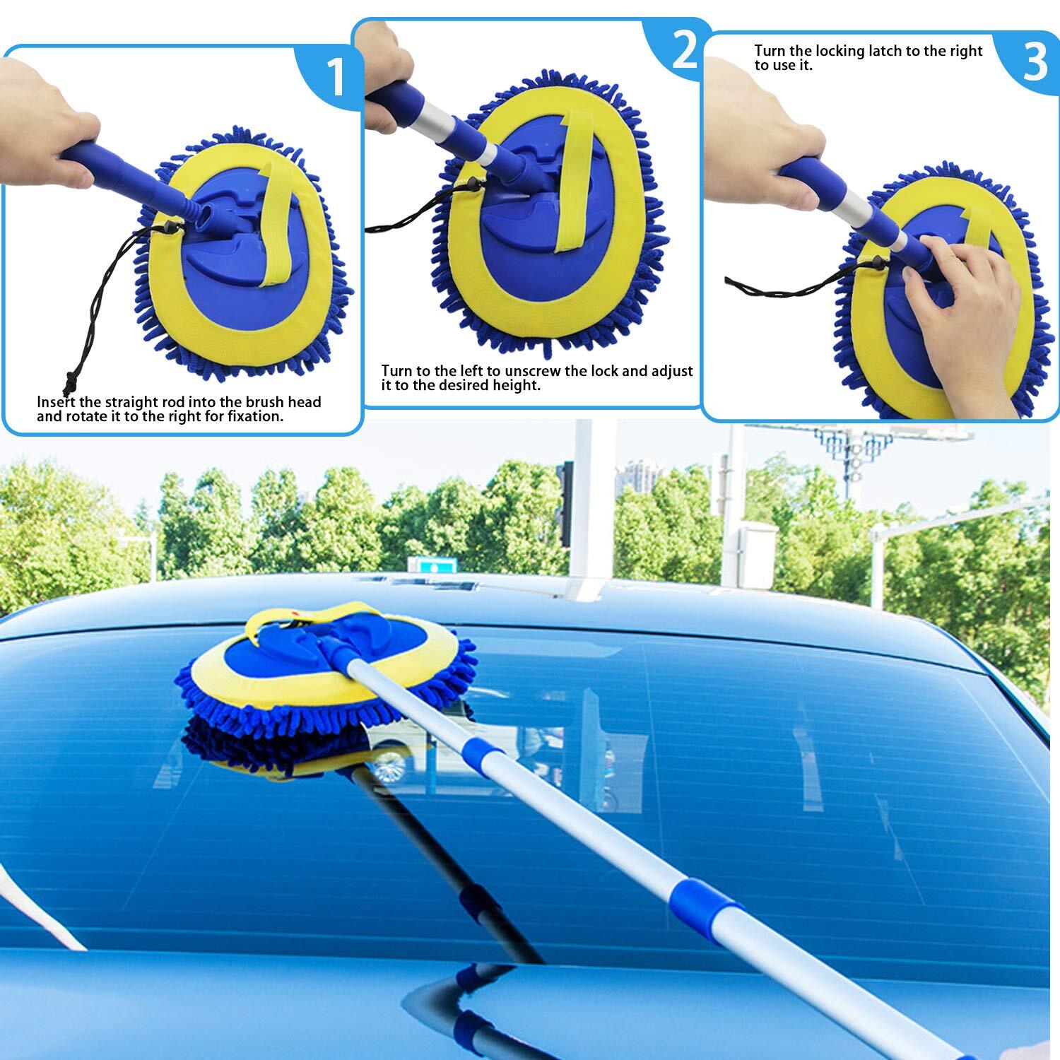 2 In 1 Microfiber Car Wash Mop Mitt With 45″ Aluminum Alloy Long Handlechenille