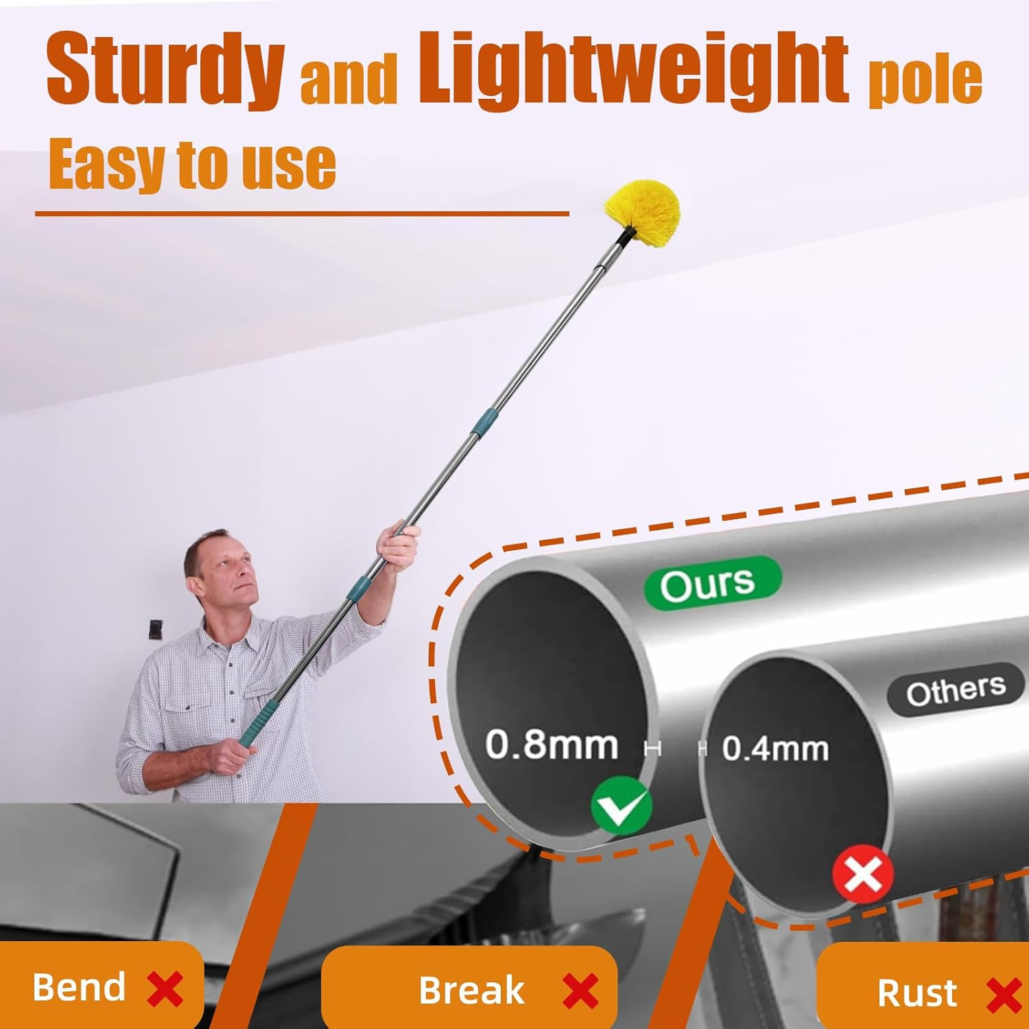 Spider Web Brush with Pole – 4Ft Cobweb Duster with Extension Pole & 2
