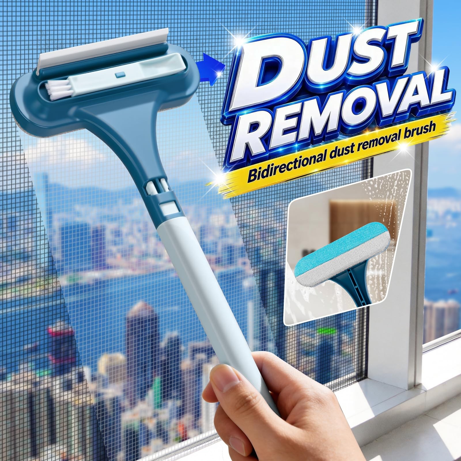 2-in-1 Screen Cleaning Brush with Squeegee – Window Mesh Cleaner & Pet Hair f…