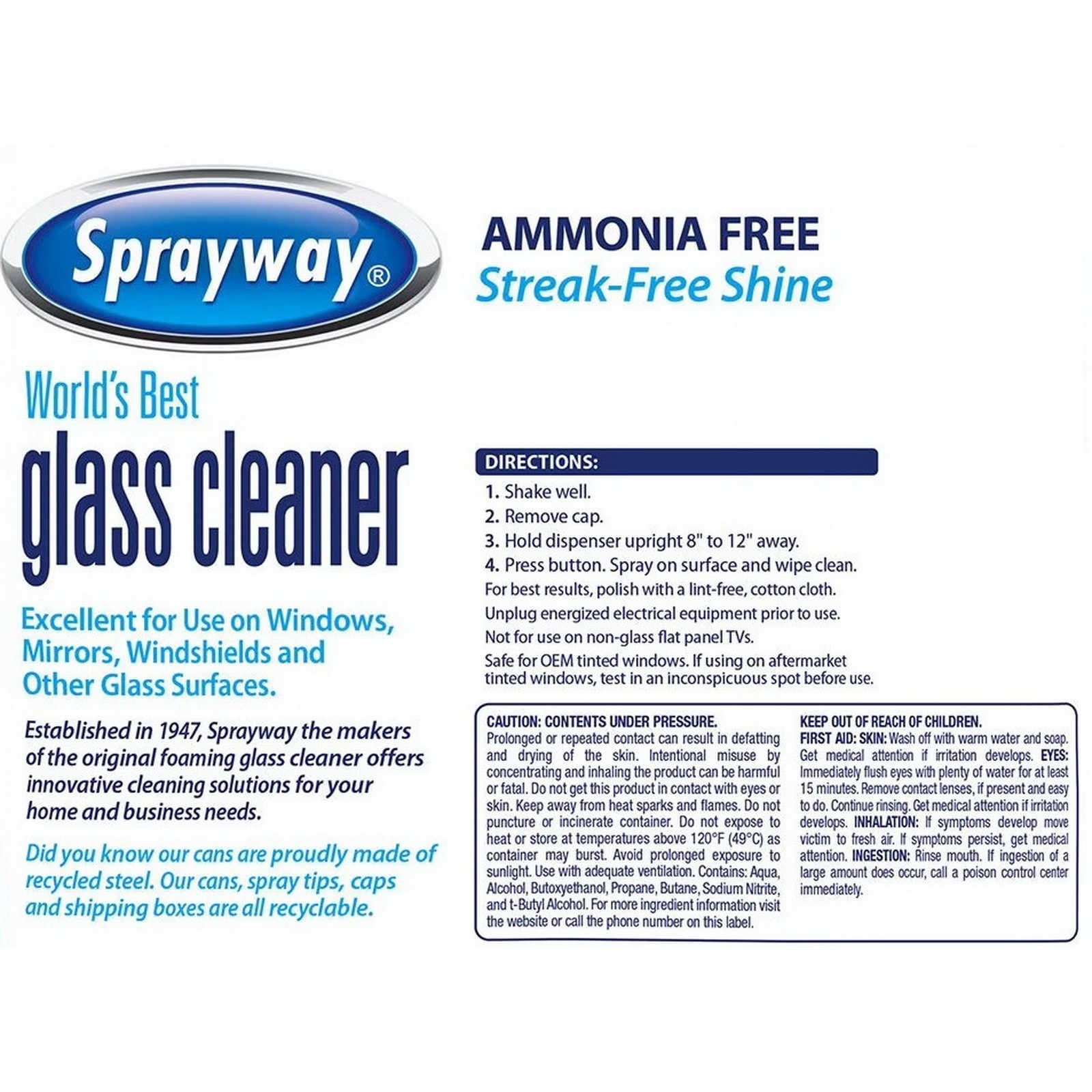 Sprayway Glass Cleaner 4 or 12 Pack 19 oz Cans Ammonia Free Streakless Foaming