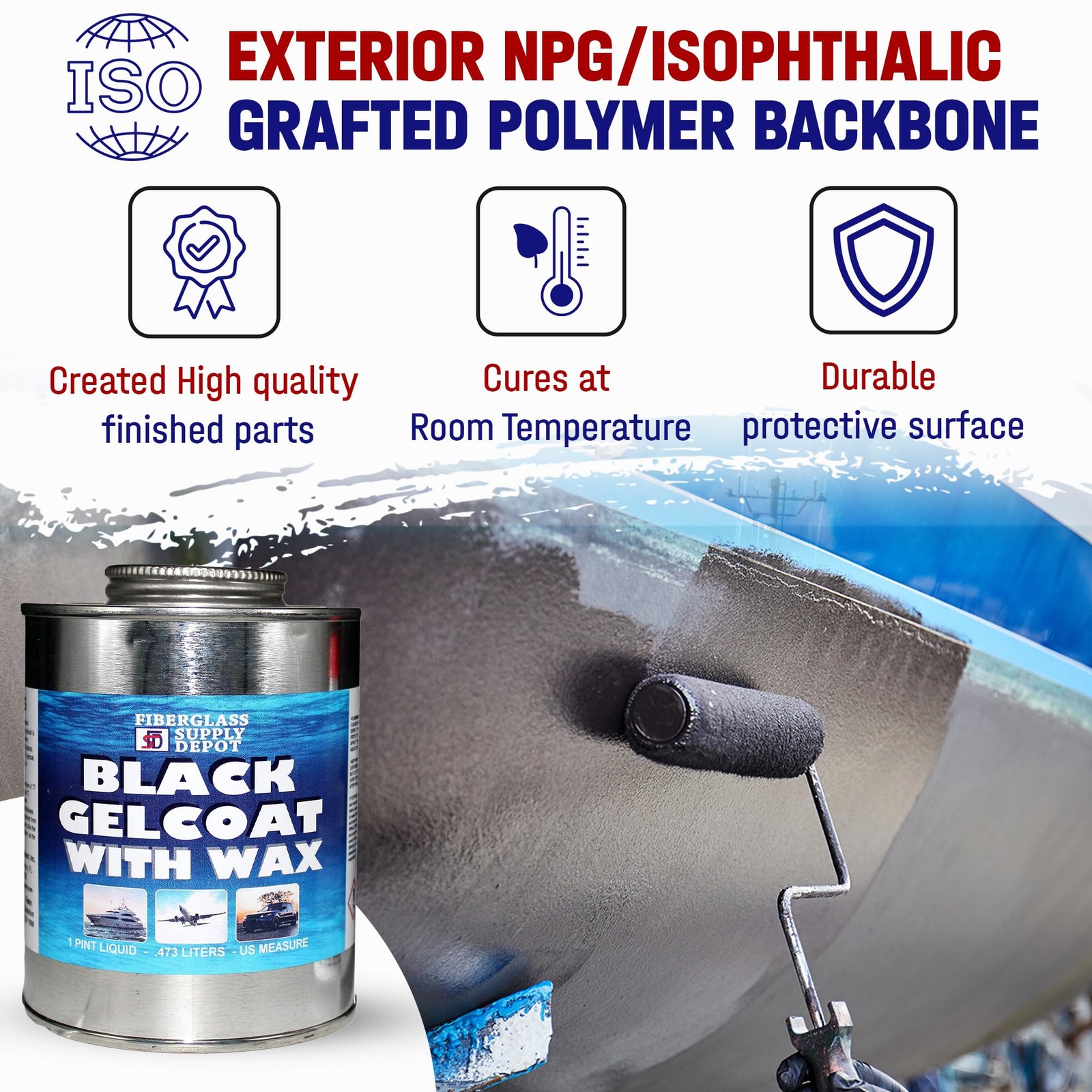 Fiberglass Supply Depot Black Gelcoat with Wax Pint with 15cc Hardener (MEKP)