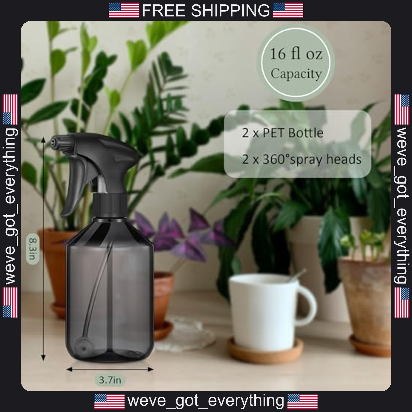 2 Pack 16 oz Plastic Spray Bottles for Cleaning and Gardening
