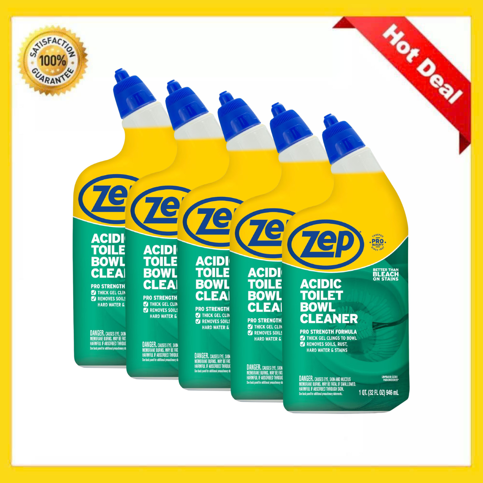 (5 Pack) Zep Pro Strength Toilet Bowl Cleaner Winter Green 32 fl oz Bottles
