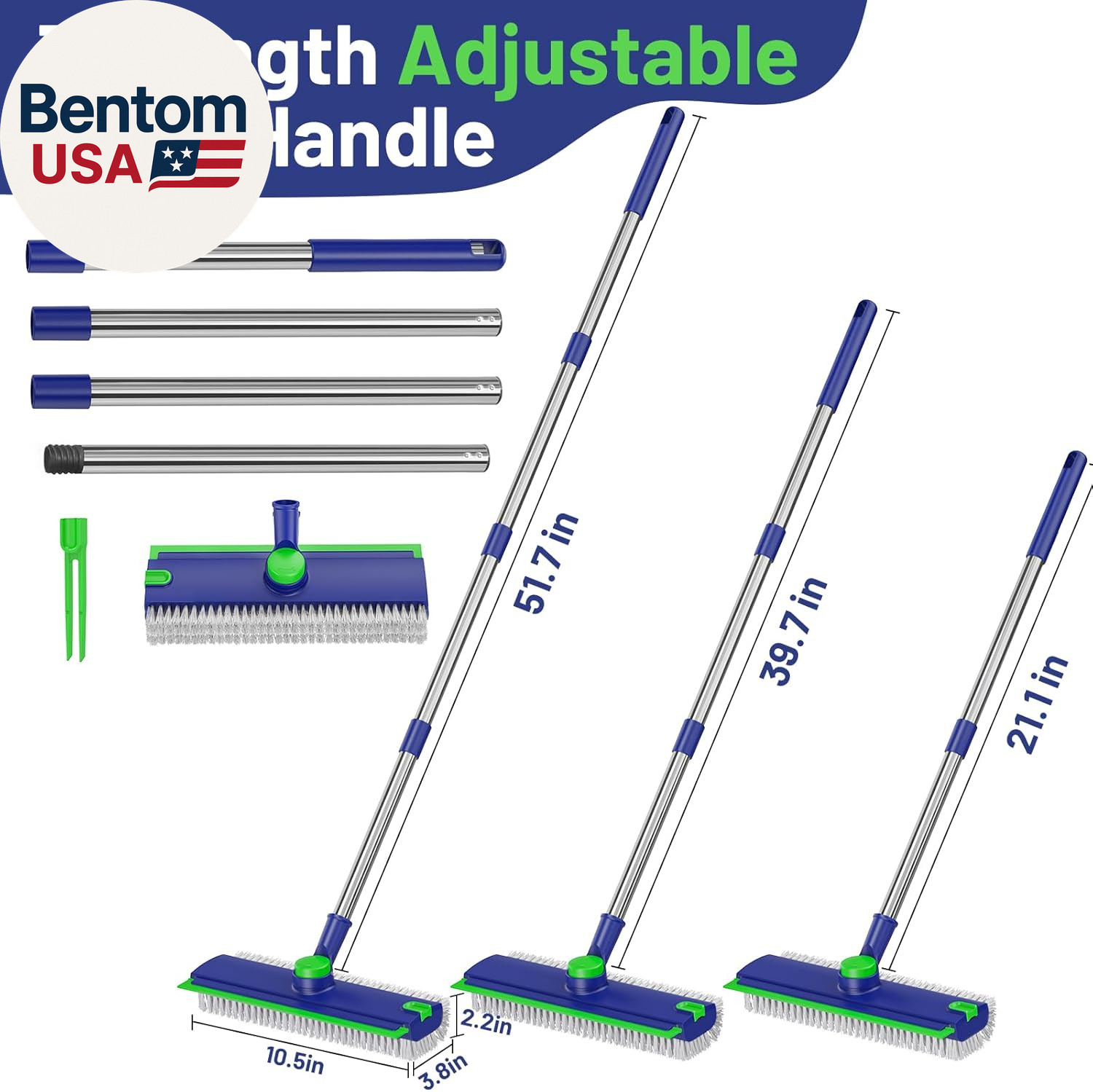 Floor Scrub Brush with Long Handle: 3 in 1 Heavy-Duty Floor Scrubber Brush with