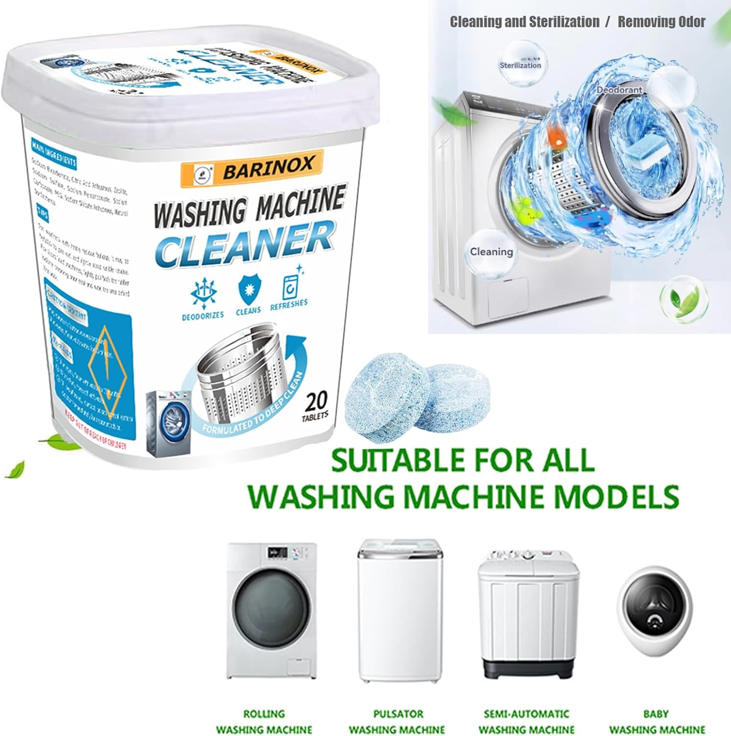 Bundle – Washing Machine Cleaner Tablets (20 Pack) & 7 Oz Mold Remover Gel | Dee