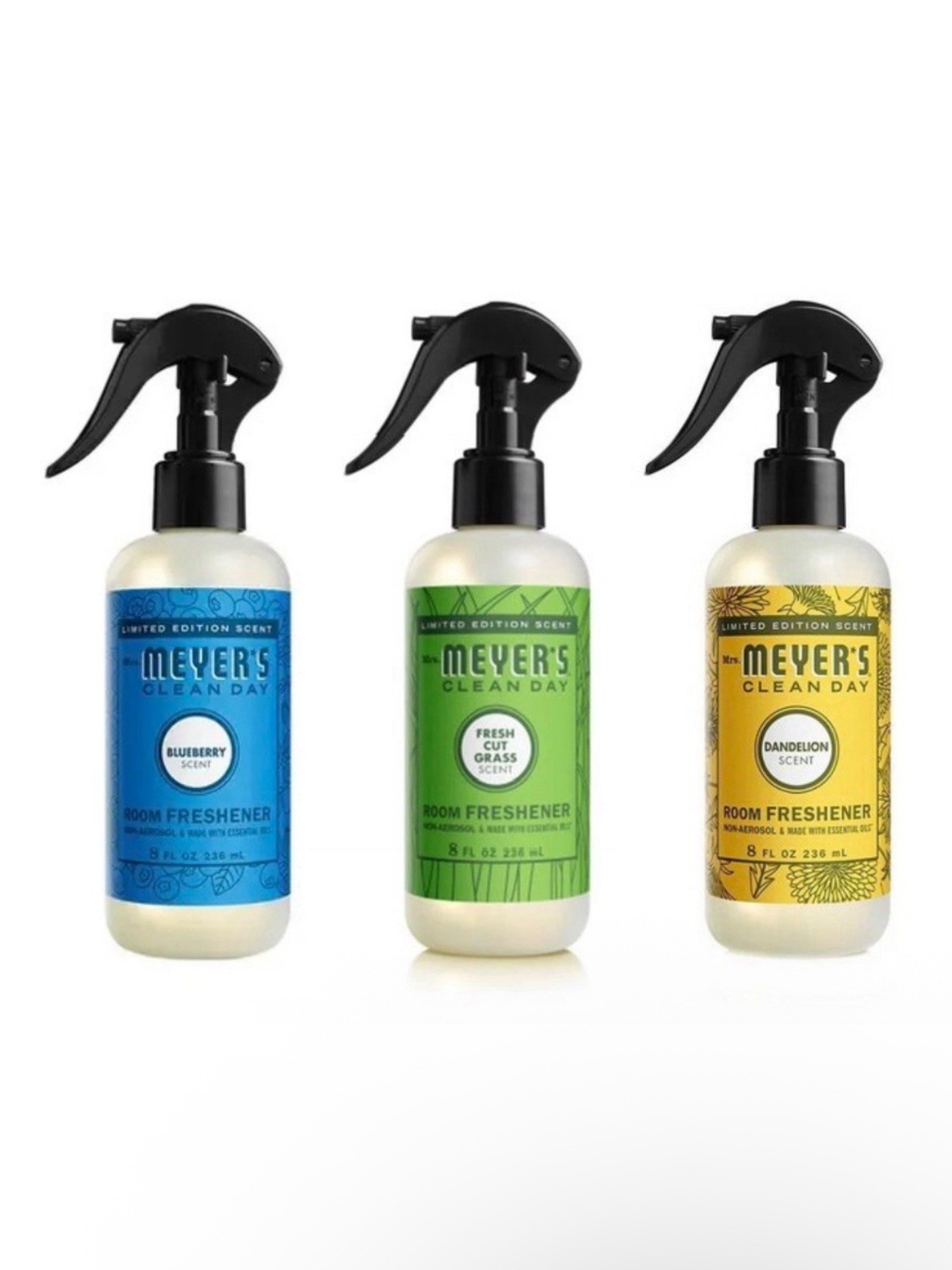 THREE (3) Meyer’s Clean Day BLUEBERRY, FRESH CUT GRASS, DANDELION Room Freshener