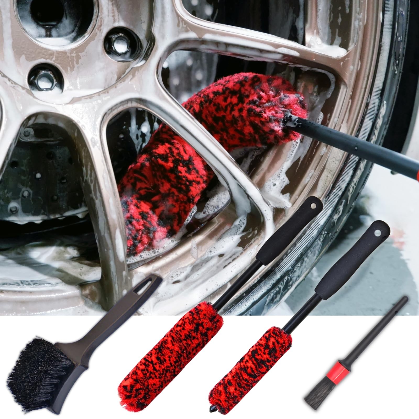 Wheel Brushes for Cleaning Wheels (4 Pack)- 2X Soft Wheel Cleaning Wool Brush…