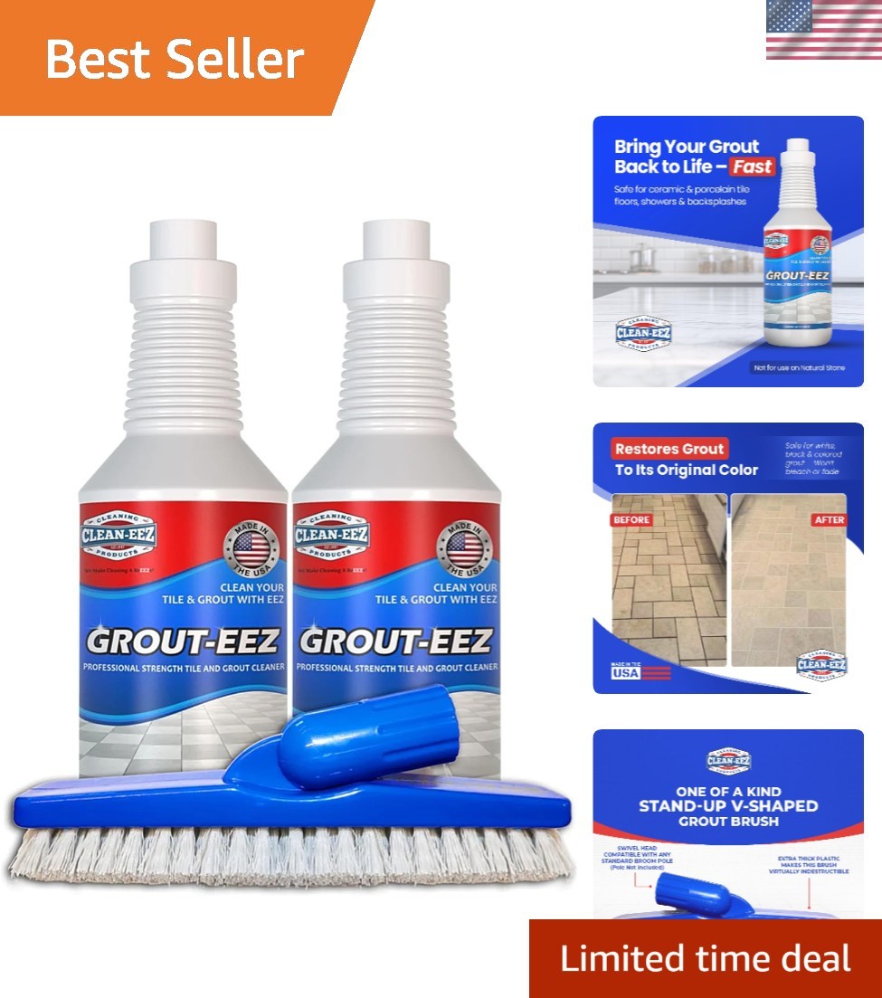 Clean-eez Grout Cleaner 2 Pack – Heavy-Duty Stain Remover with Brush Attachment