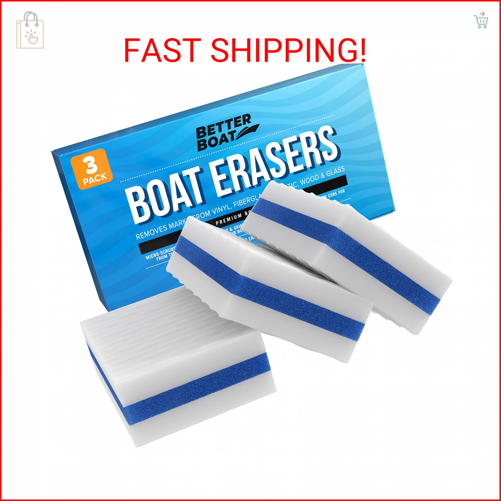 Boat Erasers 3-Pack by Better Boat – Cleaning Sponge for Scuff Marks & Grime, Ma