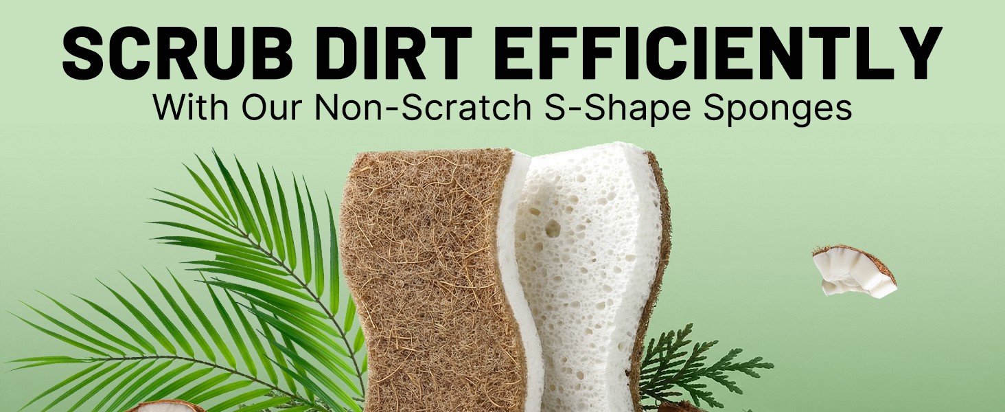 12 Pack Biodegradable Kitchen Dish Sponges, Natural Plant-Based Coconut Fiber