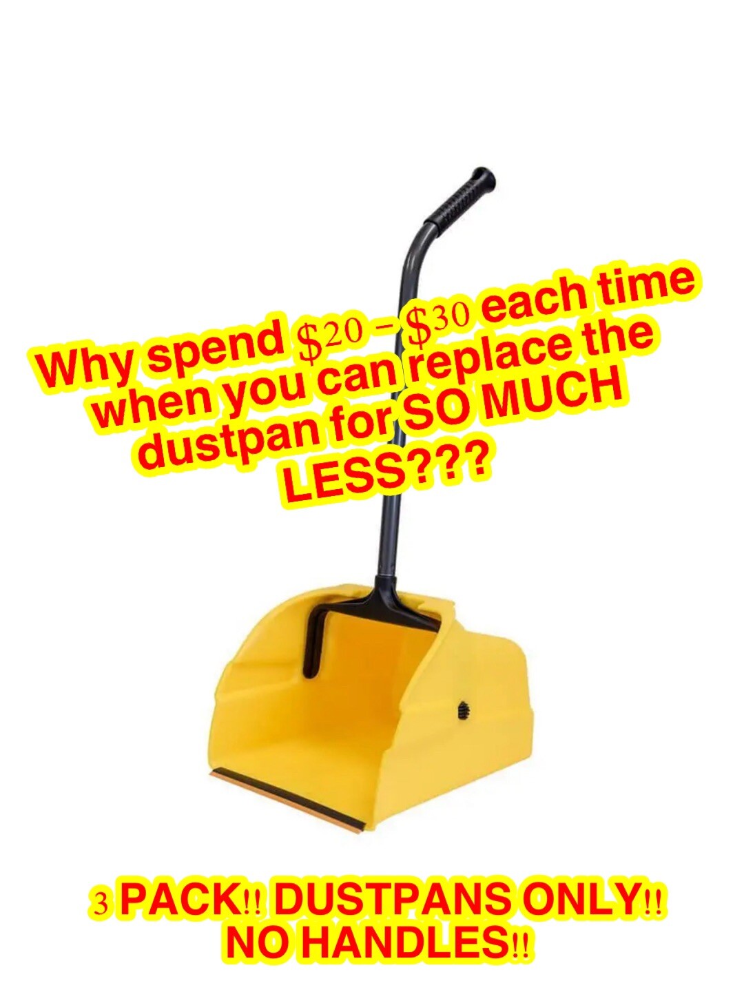 Quickie (3 PACK) Yellow Replacement Jumbo Plastic DUSTPANS ONLY – (NO HANDLES)
