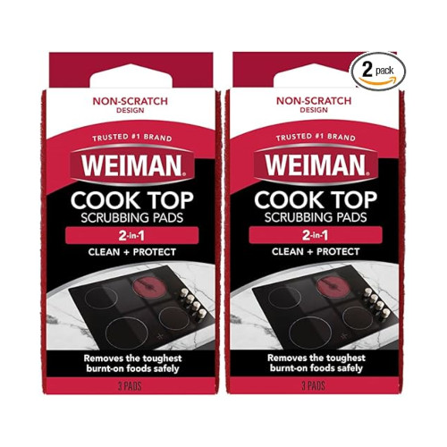 Weiman Cook Top Scrubbing Pads, 3 Count, 2 Pack Cuts Through the Toughest Stains